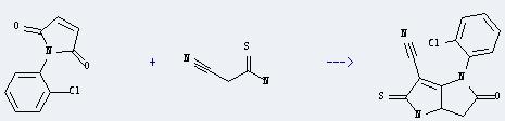 1H-Pyrrole-2,5-dione,1-(2-chlorophenyl)- can react with 2-cyano-thioacetamide to get 4-(2-chloro-phenyl)-5-oxo-2-thioxo-1,2,4,5,6,6a-hexahydro-pyrrolo[3,2-b]pyrrole-3-carbonitrile